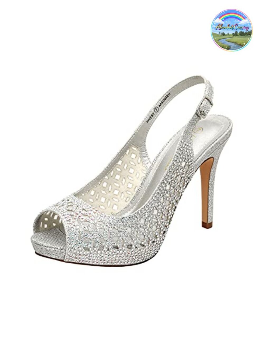 Platform Peep Toe Slingback Heels with Rhinestone Mesh